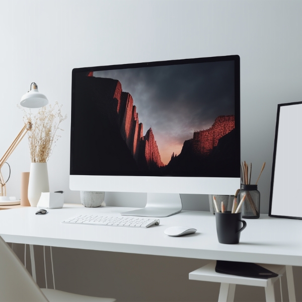 Uncluttered desk with a computer