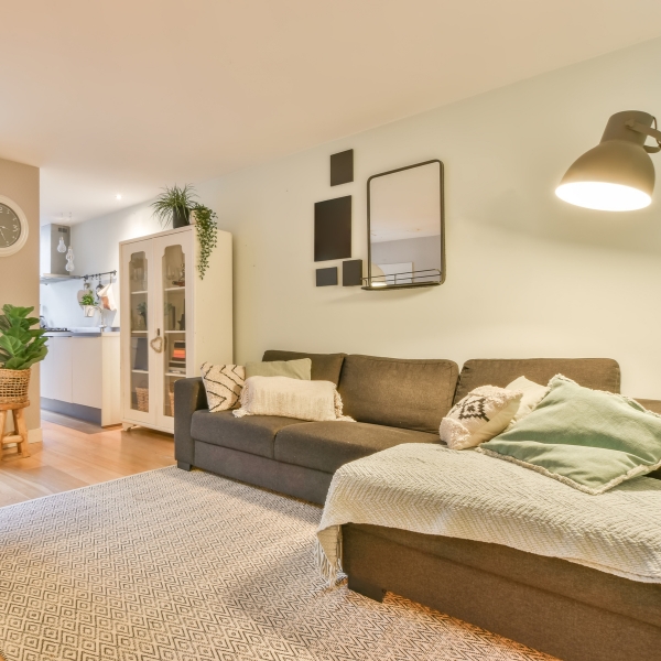 Clean, cosy living room with a sofa