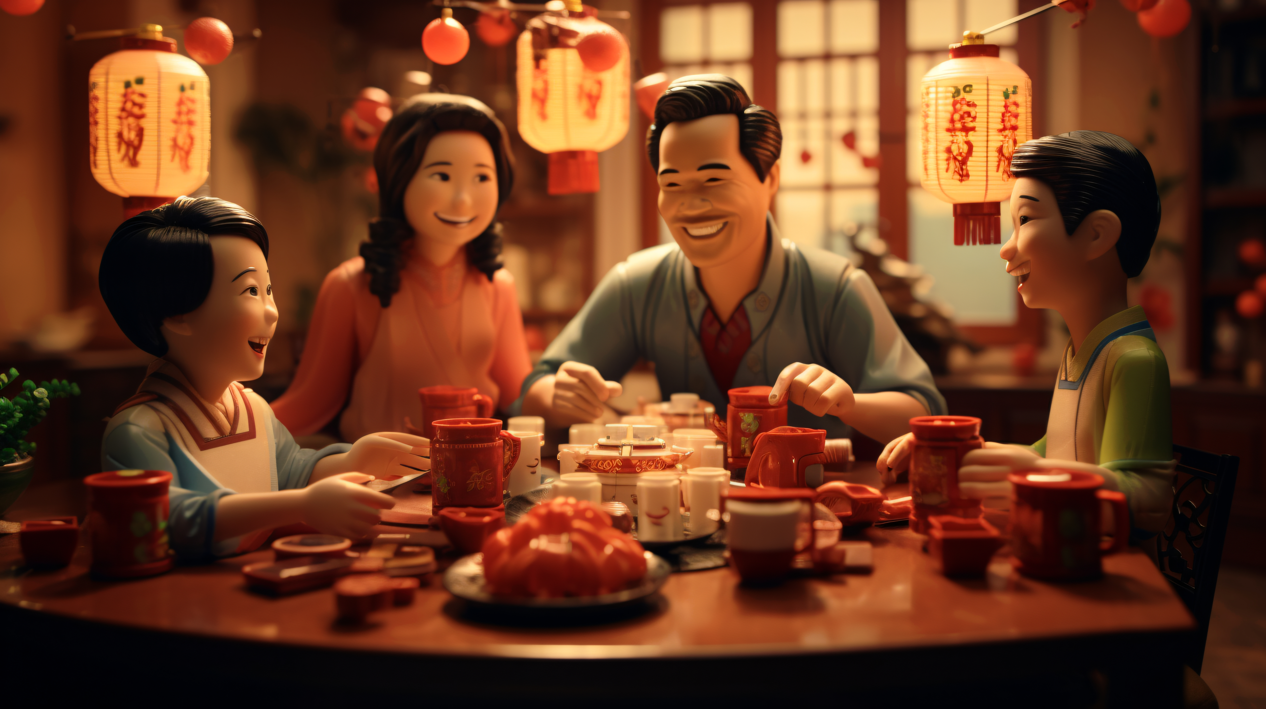 Family sharing a Chinese New Year reunion dinner